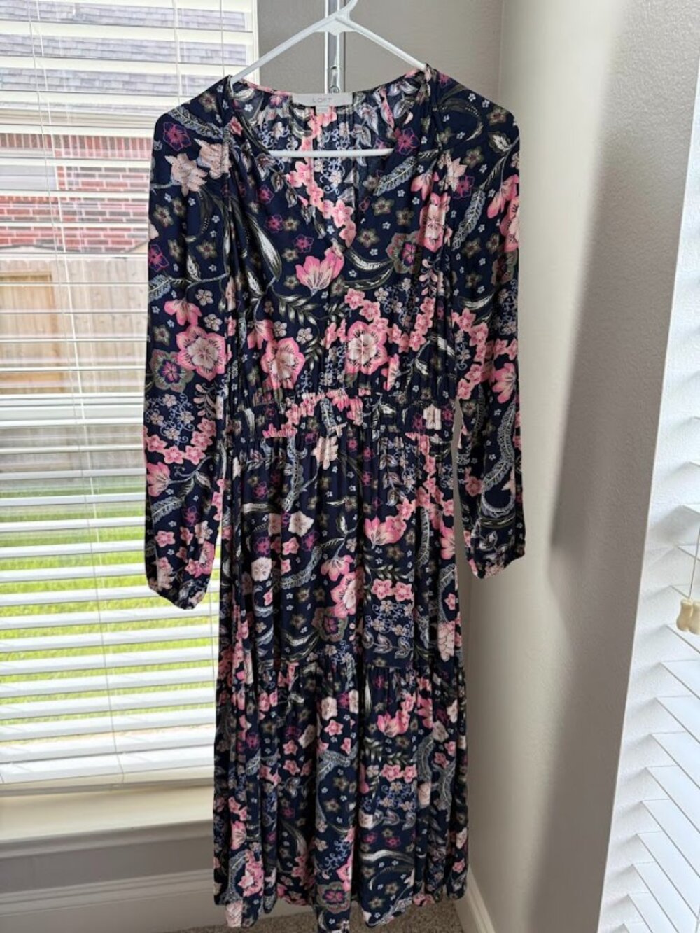 Loft Navy Pink Floral midi dress